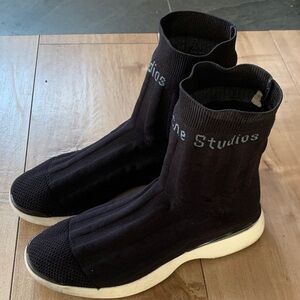 Acne Black Knit Sock Sneakers with White Sole